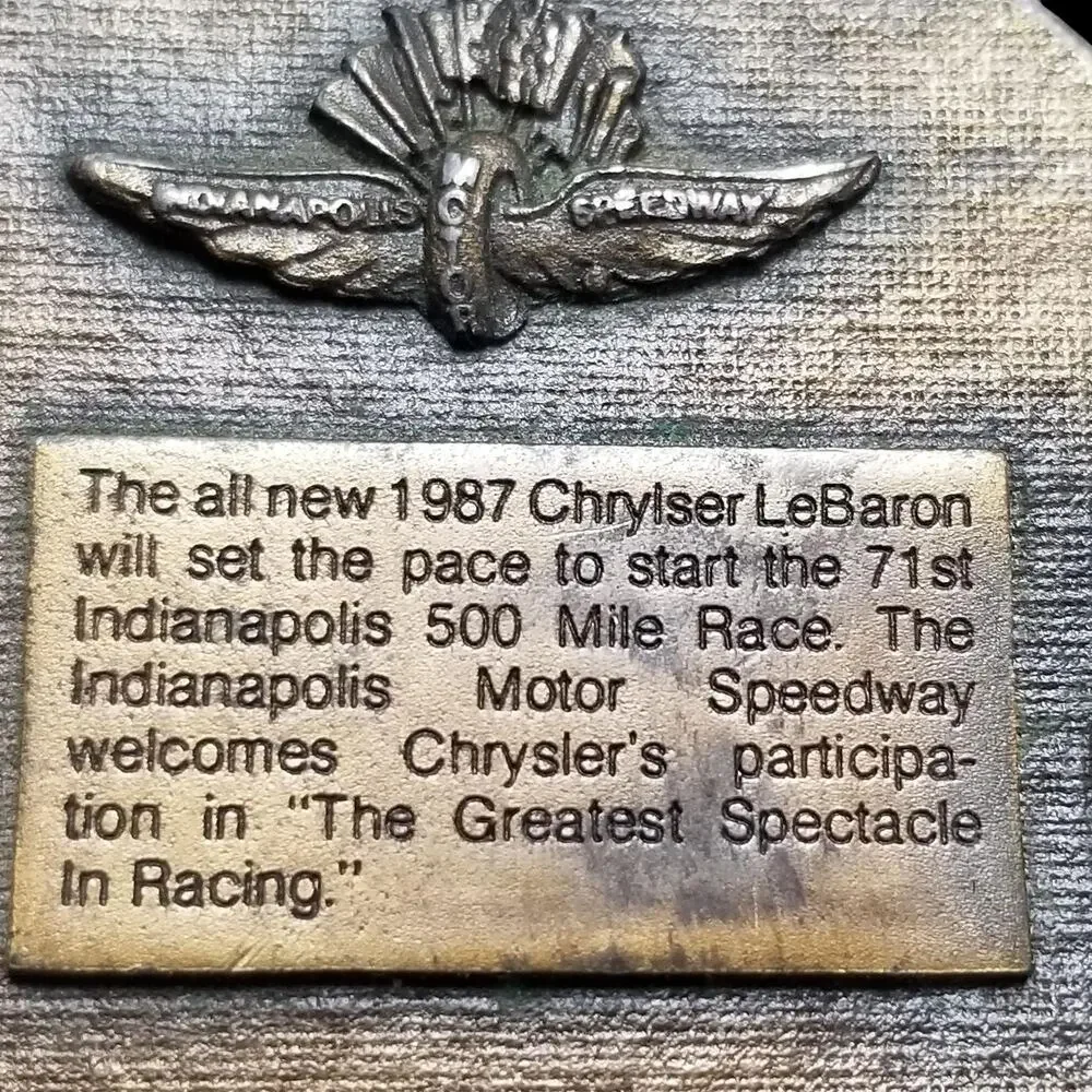 Vintage‎ Belt Buckle 1987 Chrysler LeBaron Indianapolis 500 Official Pace Car